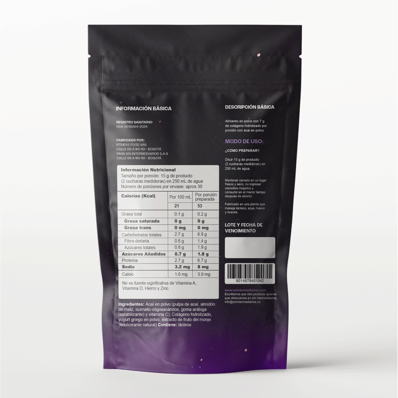 Acaí con Colágeno y Yogurt Griego - 450g